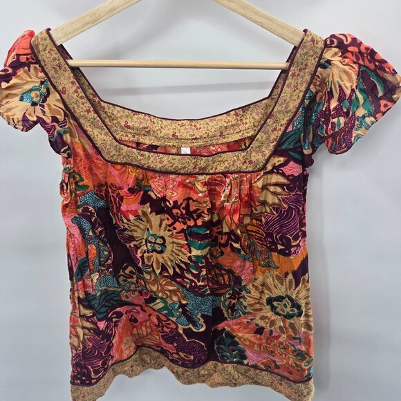 Xhilaration 2007 Y2K Boho Flutter Sleeve 100% Cotton Blouse Size Large - Picture 1 of 14